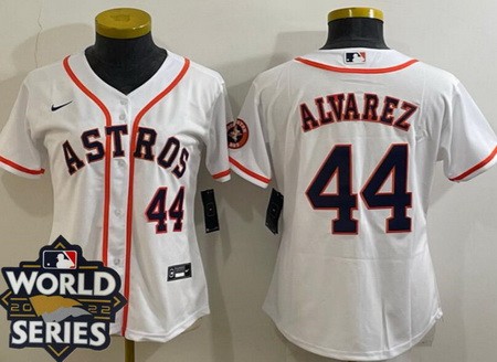 Women's Houston Astros #44 Yordan Alvarez White Player Number Team Logo 2022 World Series Cool Base Jersey