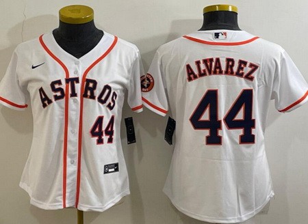 Women's Houston Astros #44 Yordan Alvarez White Player Number Team Logo Cool Base Jersey