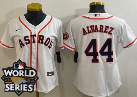 Women's Houston Astros #44 Yordan Alvarez White Team Logo 2022 World Series Cool Base Jersey