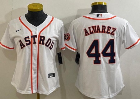 Women's Houston Astros #44 Yordan Alvarez White Team Logo Cool Base Jersey