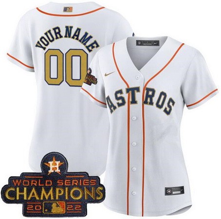 Women's Houston Astros Customized White 2023 Gold Collection Cool Base Jersey