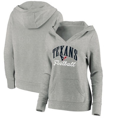 Women's Houston Texans Gray Victory Script V Neck Pullover Hoodie