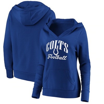Women's Indianapolis Colts Blue Victory Script V Neck Pullover Hoodie