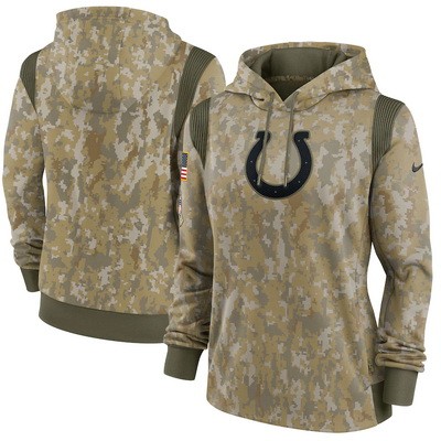 Women's Indianapolis Colts Olive 2021 Salute To Service Therma Performance Pullover Hoodie