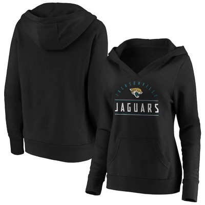 Women's Jacksonville Jaguars Black Iconic League Leader Victory Script V Neck Pullover Hoodie