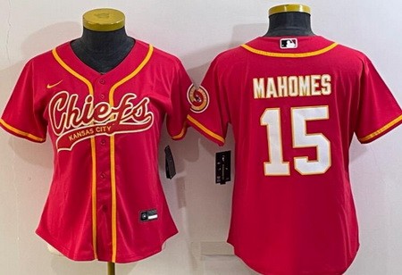 Women's Kansas City Chiefs #15 Patrick Mahomes Limited Red Baseball Jersey