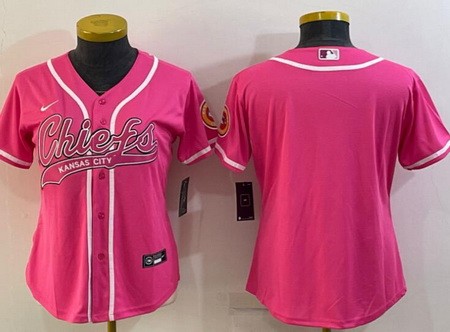 Women's Kansas City Chiefs Blank Pink Baseball Jersey
