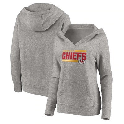 Women's Kansas City Chiefs Gray On Side Stripe V Neck Pullover Hoodie
