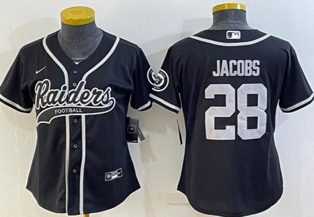 Women's Las Vegas Raiders #28 Josh Jacobs Black Baseball Jersey