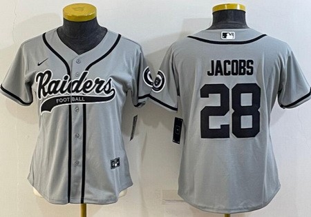 Women's Las Vegas Raiders #28 Josh Jacobs Gray Baseball Jersey