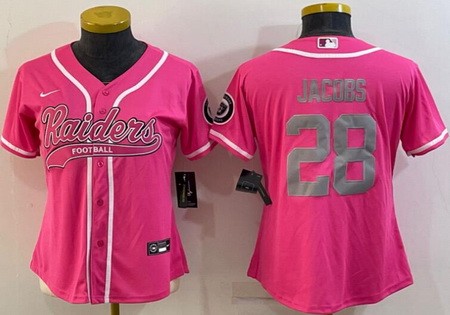 Women's Las Vegas Raiders #28 Josh Jacobs Limited Pink Baseball Jersey