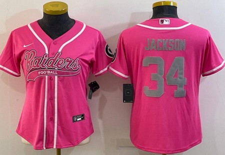 Women's Las Vegas Raiders #34 Bo Jackson Limited Pink Baseball Jersey
