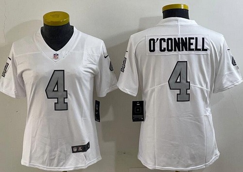 Women's Las Vegas Raiders #4 Aidan O'Connell Limited White Rush Color Jersey