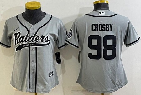 Women's Las Vegas Raiders #98 Maxx Crosby Gray Baseball Jersey