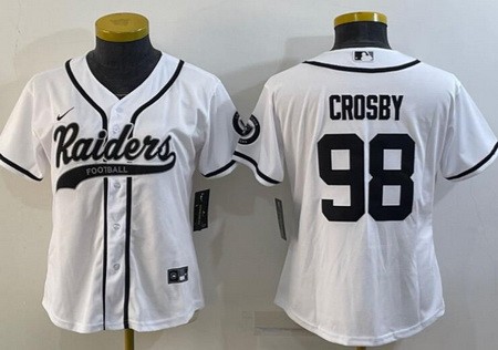 Women's Las Vegas Raiders #98 Maxx Crosby White Baseball Jersey