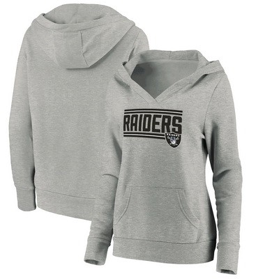 Women's Las Vegas Raiders Gray On Side Stripe V Neck Pullover Hoodie