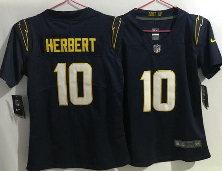 Women's Los Angeles Chargers #10 Justin Herbert Limited Navy Vapor Jersey