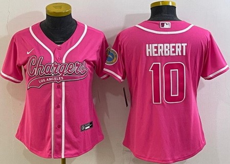 Women's Los Angeles Chargers #10 Justin Herbert Limited Pink Baseball Jersey
