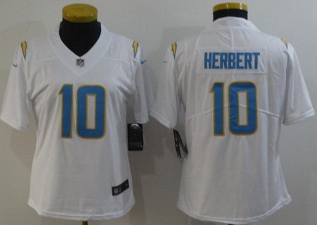 Women's Los Angeles Chargers #10 Justin Herbert Limited White Vapor Untouchable Jersey