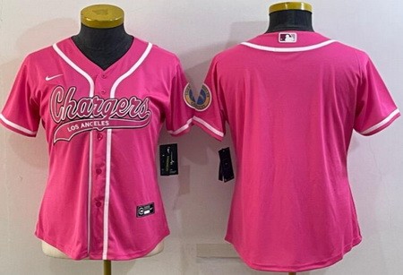 Women's Los Angeles Chargers Blank Limited Pink Baseball Jersey