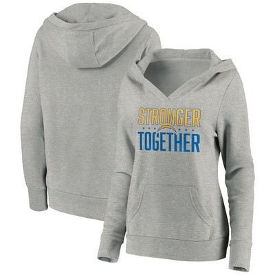 Women's Los Angeles Chargers Heather Gray Stronger Together Crossover Neck Printed Pullover Hoodie 0703