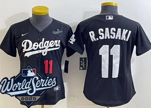 Women's Los Angeles Dodgers #11 Roki Sasaki Black 2025 World Series Limited Jersey