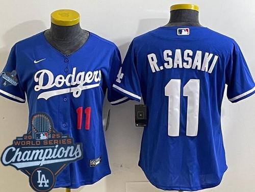 Women's Los Angeles Dodgers #11 Roki Sasaki Blue 2025 World Series Champions Limited Jersey