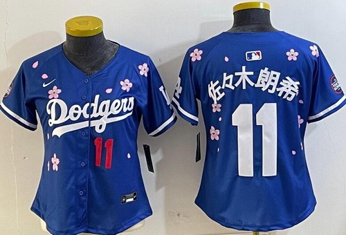 Women's Los Angeles Dodgers #11 Roki Sasaki Blue Japanese 2025 Tokyo Series Limited Jersey
