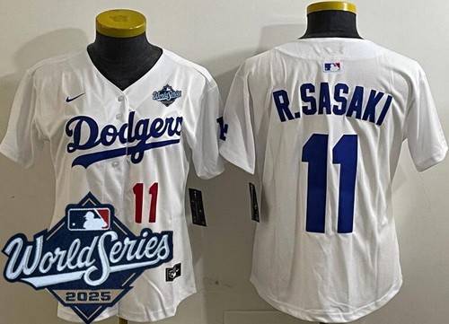 Women's Los Angeles Dodgers #11 Roki Sasaki White 2025 World Series Limited Jersey