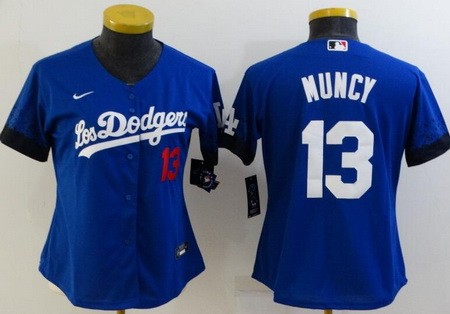 Women's Los Angeles Dodgers #13 Max Muncy Blue Player Number 2021 City Cool Base Jersey