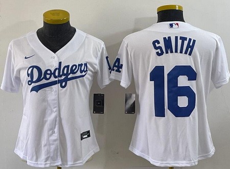 Women's Los Angeles Dodgers #16 Will Smith White Team Logo Cool Base Jersey