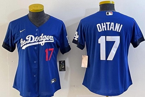 Women's Los Angeles Dodgers #17 Shohei Ohtani Blue City Player Number Cool Base Jersey