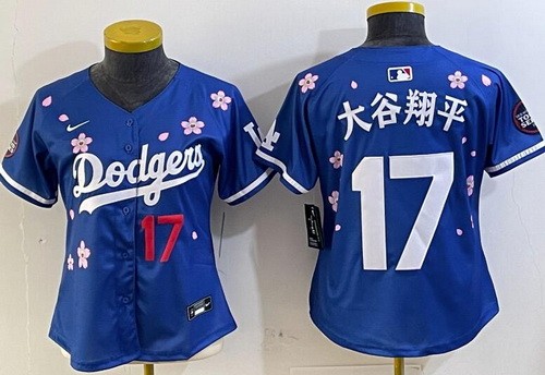Women's Los Angeles Dodgers #17 Shohei Ohtani Blue Jananese 2025 Tokyo Series Limited Jersey