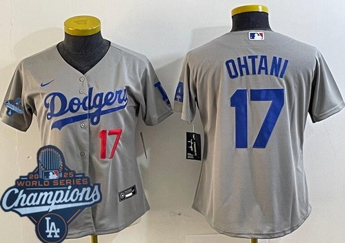 Women's Los Angeles Dodgers #17 Shohei Ohtani Gray 2025 World Series Champions Limited Jersey