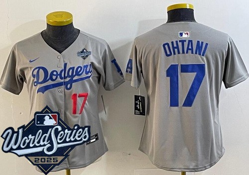 Women's Los Angeles Dodgers #17 Shohei Ohtani Gray 2025 World Series Limited Jersey
