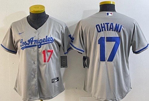 Women's Los Angeles Dodgers #17 Shohei Ohtani Gray Alternate Player Number Team Logo Cool Base Jersey