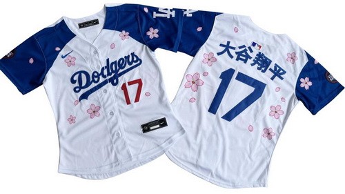 Women's Los Angeles Dodgers #17 Shohei Ohtani White Blue Japanese 2025 Tokyo Series Limited Jersey