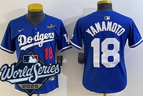 Women's Los Angeles Dodgers #18 Yoshinobu Yamamoto Blue 2025 World Series Limited Jersey