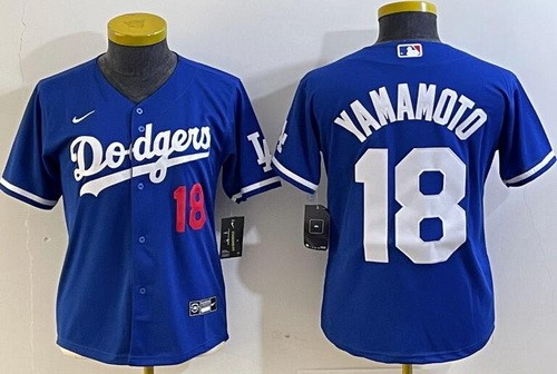 Women's Los Angeles Dodgers #18 Yoshinobu Yamamoto Blue Player Number Team Logo Cool Base Jersey