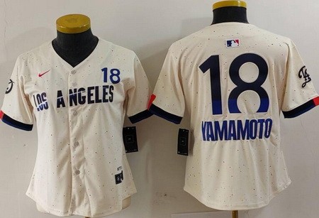 Women's Los Angeles Dodgers #18 Yoshinobu Yamamoto Cream 2024 City Connect Limited Jersey