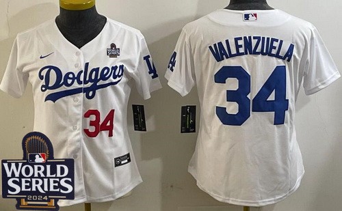 Women's Los Angeles Dodgers #34 Fernando Valenzuela White 2024 World Series Limited Jersey
