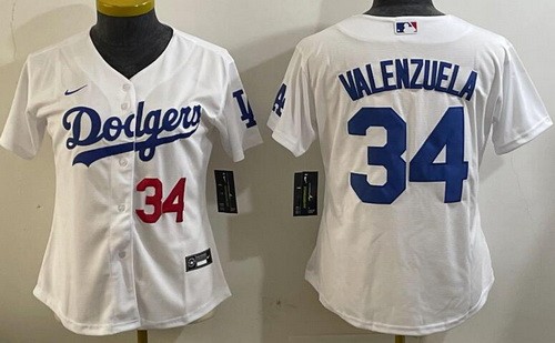 Women's Los Angeles Dodgers #34 Fernando Valenzuela White Limited Jersey