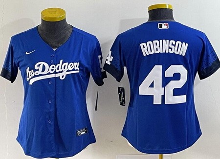 Women's Los Angeles Dodgers #42 Jackie Robinson Blue City Cool Base Jersey