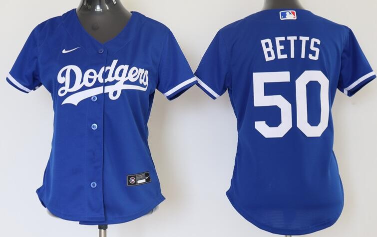 Women's Los Angeles Dodgers #50 Mookie Betts Blue 2020 Cool Base Jersey