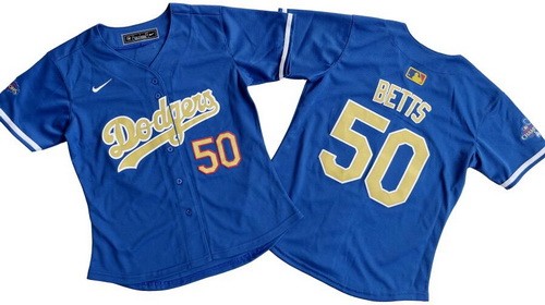 Women's Los Angeles Dodgers #50 Mookie Betts Blue 2025 Gold Collection Limited Jersey