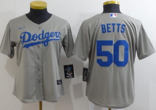 Women's Los Angeles Dodgers #50 Mookie Betts Gray Cool Base Jersey
