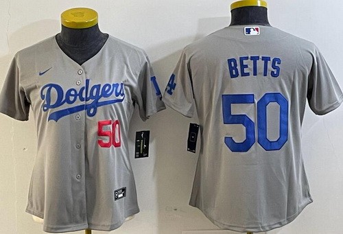 Women's Los Angeles Dodgers #50 Mookie Betts Gray Limited Jersey