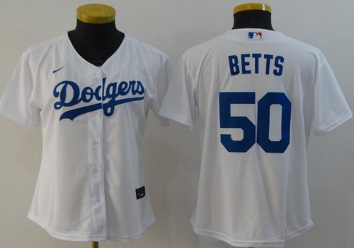 Women's Los Angeles Dodgers #50 Mookie Betts White 2020 Cool Base Jersey