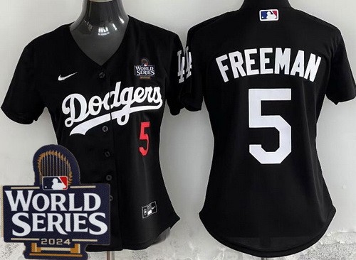 Women's Los Angeles Dodgers #5 Freddie Freeman Black 2024 World Series Limited Jersey