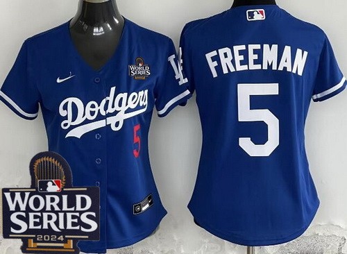 Women's Los Angeles Dodgers #5 Freddie Freeman Blue 2024 World Series Limited Jersey